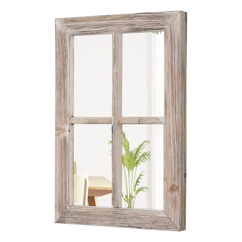 Farmhouse Small Window Mirrors for Wall Decor 11 X 16 Inch, Hanging Distressed Wood Frame Rustic Rectangular Mirror, Shabby Chic Window Pane Mirrors for Living Room Entryway Christmas