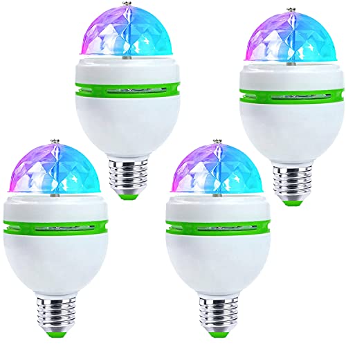 Disco Light Bulb Rotating E26, 4 Pack RGB Color Rotating Party LED Strobe Bulb Strobe Light Multi Crystal Disco Bulb for for Disco Birthday Party Club Bar Karokee Halloween Christmas