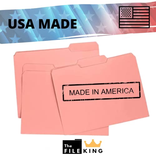 The File King 1/3 Cut Pink File Folders Letter Size - 100 Pack | Colored Folders 8.5 X 11 | Usa Made | Assorted 3 Tab Color Manila File Folder | Heavy Duty Office & Paper Filing Supplies #TOP4