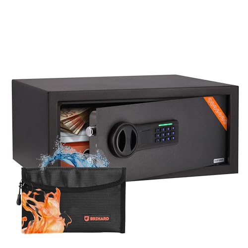 Brihard Laptop Caja Fuerte Digital 20x43x35cm con Bolsa Ignífuga, Caja de Seguridad 28L con Código y Luz LED, para Portátil 15
