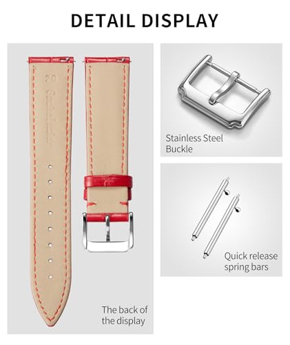Image of BINLUN Genuine Leather Watch Bands Women Men Quick Release Leather Watch Straps Replacement with 12 Colors Option (10mm, 12mm, 14mm, 15mm, 16mm, 17mm, 18mm, 19mm, 20mm, 21mm, 22mm, 23mm)