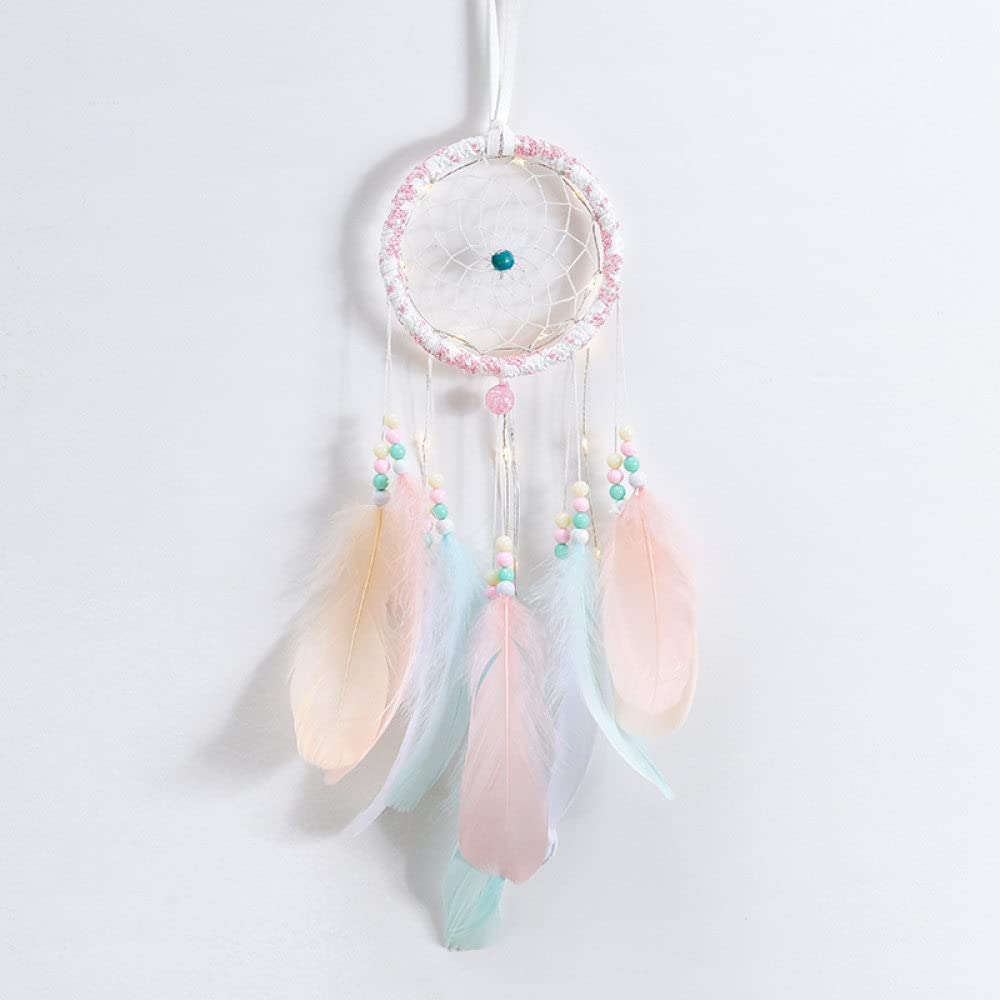Dream Catcher, Colorful Feather Bell Lotus Flower Torem Dream Catcher Ornaments Kindergarten Net Diy Handmade Wall Hanging Aerial Decoration Craft, Wedding Party Festival Gift,With Light
