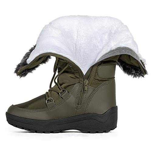 Women's Waterproof Warm Fur Lined Cold Weather Snow Rain Boots Premium Wine Nylon SIZE6.5