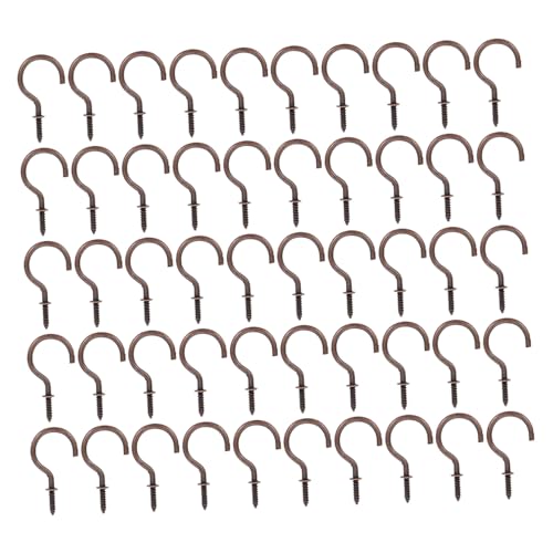 ERINGOGO 50 piezas Ganchos de Tornillo de Copa de Metal Bronce para Techo y Pared Resistentes y Multiusos para Colgar Plantas y Objetos Interiores y Exteriores