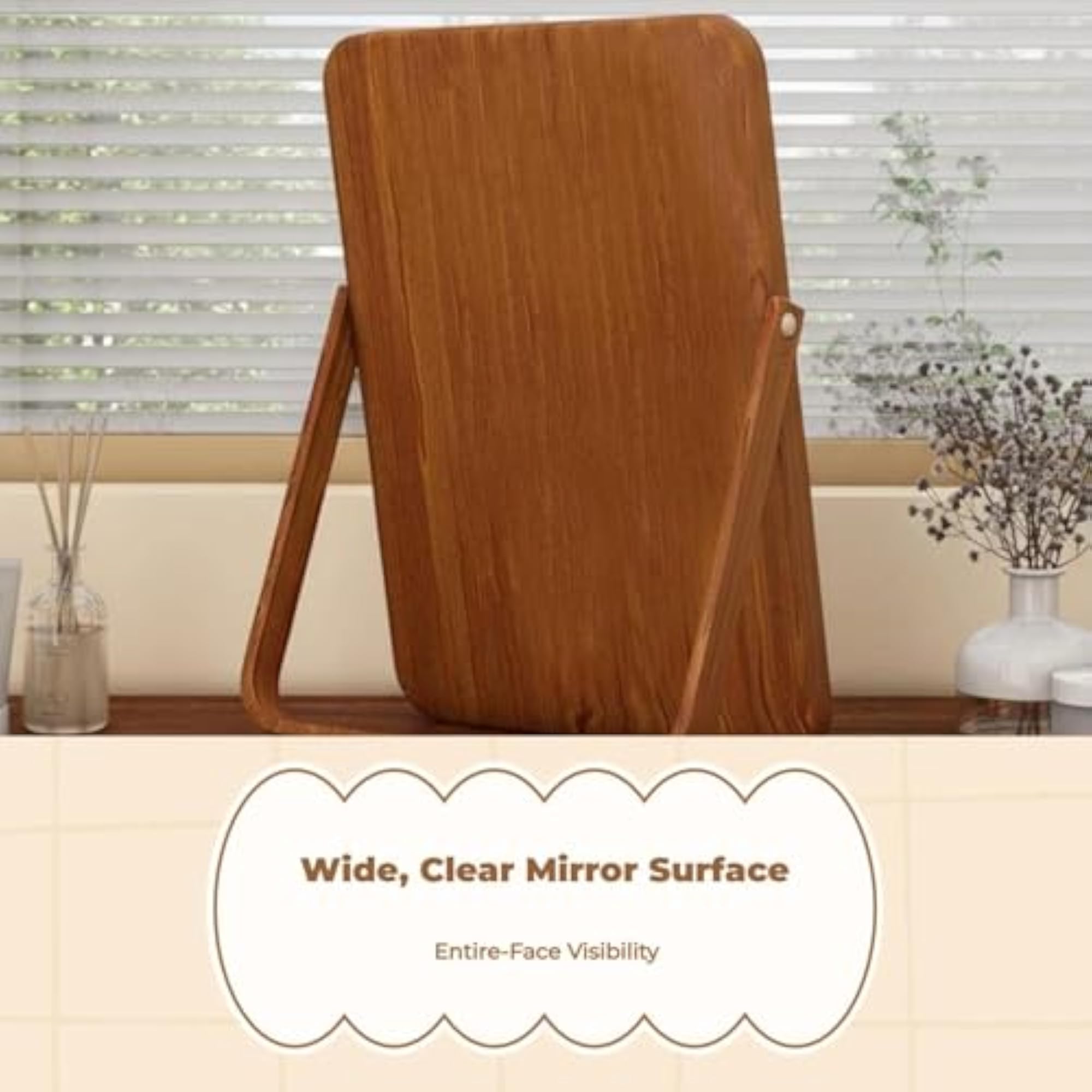 Sturdy Wood Folding Desktop Vanity Mirror, Walnut