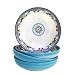 Euro Ceramica YS-ZB-1001-5 Zanzibar Collection Pasta Bowls, Set of 4, Spanish Floral Design, Multicolor Blue