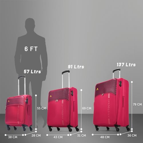 Image of Aristocrat Striker Set of 3 Cabin, Medium & Large Size Soft Luggage (59 cm, 69 cm & 79 cm) | Spacious Polyester Trolley with 4 Wheels and Combination Lock | Dazzling Maroon | Unisex