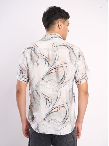 Image of BENE KLEED Men's Abstract Print Cotton Blend Shirt | Spread Collar | Full Sleeves | Tailored Fit |
