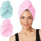 Turbie Twist XL Hair Towels (2 Pack) Extra Large Pink, Aqua