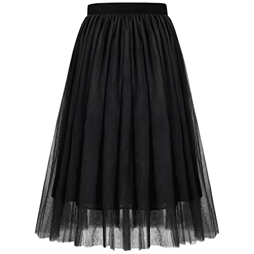 Booph Girls Tulle Skirts A-Line Mesh Skirt Long Black Tutu Skirts Dress For Toddler Girls 6-7Y #TOP10