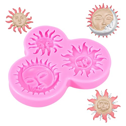 Molde para fondant con cara de sol y luna, moldes de arcilla de silicona, molde de chocolate para hornear, azúcar, manualidades, moldes de arcilla para manualidades, yeso seco al aire, arcillas