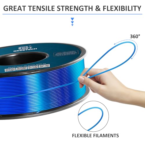 Image of Geeetech TPU Filament 1.75mm, Shore 95A Flexible 3D Printer Filament with High Elasticity, 1KG (2.2lbs) Spool, Dimensional Accuracy ±0.03mm, Fits Most FDM Printers, Clear Blue