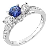 Dazzlingrock Collection Round White Diamond And Blue Sapphire 3 Stone Women Bridal Engagement Ring, 14K Solid White Gold, Size 6
