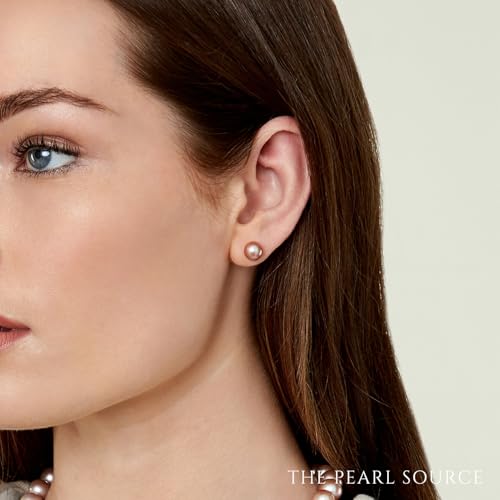 THE PEARL SOURCE Round Pink Freshwater Real Pearl Earrings for Women - Sterling Silver Stud Earrings | Hypoallergenic Earrings with AAA Genuine Cultured Pearls, 9-10mm2