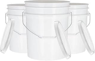 House Naturals 5 Gal White Plastic Buckets Food Grade BPA Free Premium 90 mil pails with Gasket Lids - Pack of 3 - Made in USA