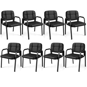 COSTWAY Konferenzstühle 8er Set, Besucherstühle mit gepolsterten Armlehnen und Metallrahmen, Bürostühle, Wartezimmerstühle für Büro, Konferenz, Empfang, Schwarz
