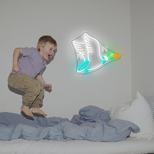 Image of Lucunstar Goose Neon Sign Animal Neon Signs for Wall Decor White LED Light for Party Decorations USB Connectivity Adjustable Brightness Light Sign for Home Wall Bedroom Decor Goose Birthday Decor