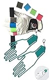 2Pcs Golf Gloves Stretcher Holder Dryer Hanger Keeper Shaper Tool Accessories Durable Outdoor Sport Gloves Support Frame Guardian Hook to Bag + 4 Pcs Golf Finger Sleeves Cots Silicone Braces (Green)