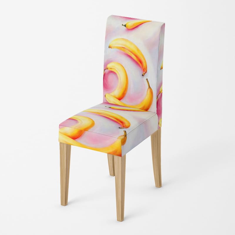 Coprisedie con Schienale 6 Pezzi Banane Gialle Rosa Sedie Sala da Pranzo Lavabile Coprisedie Cucina Ristorante Ufficio Spandex Elasticizzato Copri Sedie Soggiorno 6 Pezzi