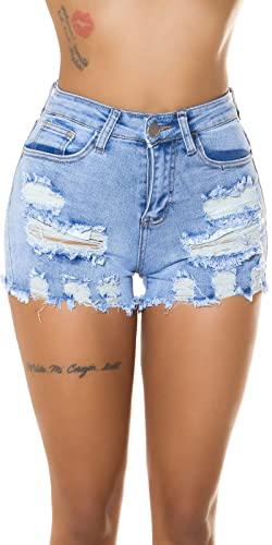 Koucla Lightwashed High Waist Jeans Shorts im Destroyed Look 38