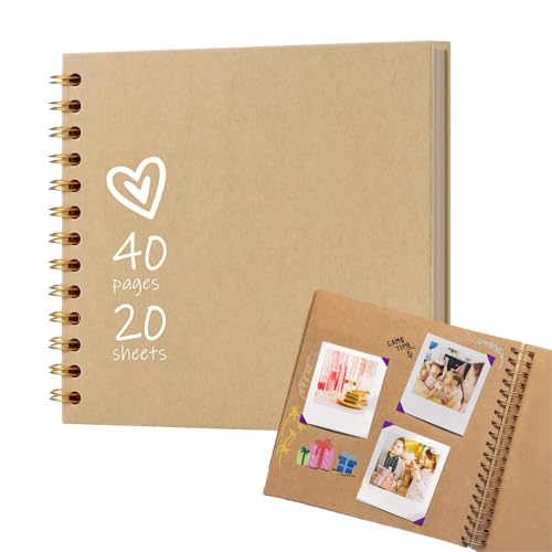 20 Sheet 40 Page DIY scrapbook Album 8x8in Scrap Book Photo Album BrownPapers Hardcover Kraft Paper Photo Memory book photos Wedding Travel Anniversary Birthday Christmas Gift (Tan20page)