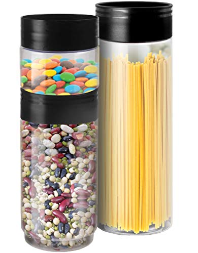 Plastic Jars With Lids – Set Of 3 Clear Plastic Containers– Space Saving Stackable Plastic Canisters With Lids – 16, 34 And 50 Oz Wide Mouth Plastic Jars For Food Storage, Spaghetti, Crafts Bpa Free #TOP15