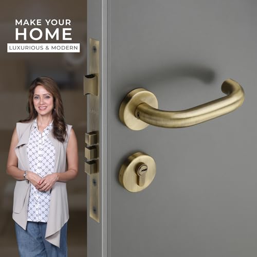 Image of LAPO Mortise Door Lock for Home Main Door & Bedroom with Handle | Heavy-Duty 70mm Cylinder | 50x85mm Body | 3 Brass Keys | Left-Right Fit 30-50mm Door Home Office Hotel | Antique Finish |CMH-6T