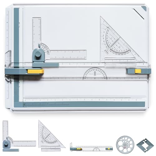 QIJIAA A3 Drawing Board Drafting Table Multifunctional Drawing Board Table with Clear Rule Parallel Motion and Angle Adjustable Measuring System Inch