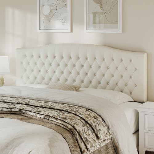Befurtori King Headboard Only Upholstered Headboard King Size for Adjustable Bed Linen Tufted Wall Mounted Head Board with Solid Wood Legs Ivory