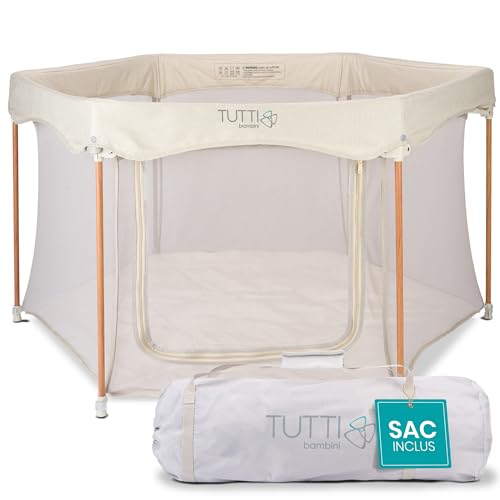 Tutti Bambini Parc Bebe Pliable - Parc Enfant & Tout-petits - Parois en Maille & Porte Zippée - Tapis de Sol & Sac de Transport - 135 x 135 x 75 cm (Écru)