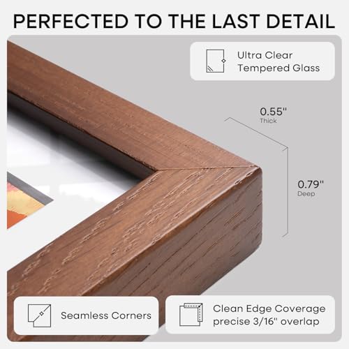 Image of Homeforia 8x24 Panoramic Frame Brown, High End Dark Oak 8 x 24 Picture Frame Wood without Mat, 24x8 Thin Wooden Walnut Poster Frames for Wall, 8 by 24 Display Frame, Tempered Glass, Wall Kit, Set of 3