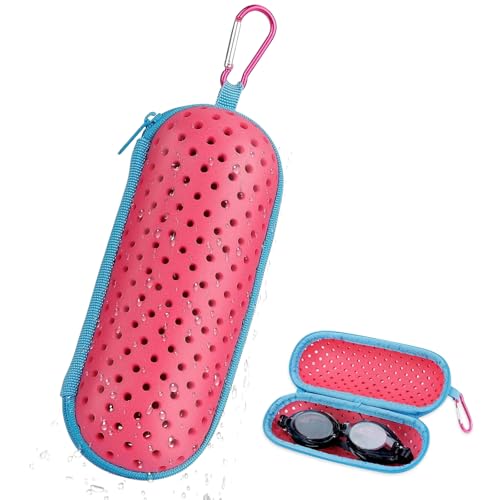 IHLOOTD Schwimmbrille Etui mit Karabiner Swim Brillenetui Hardcase Schutzhülle Brillenetui Unisex für Schwimmbrille Sonnenbrillen & Sportbrillen (Rosenrot)