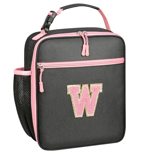 WOBAGMEN Initial Lunch Box for Women Girls,Insulated Lunch Bag with Monogram Letter,Cute Personalized Thermal Lunch Box for Teens Kids Adult for Work Camping Back to School Gift (pink, W)