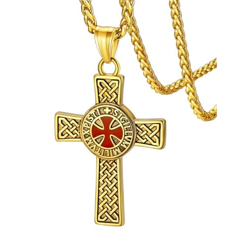 FaithHeart Knights Templar Seal Necklace Christ Fellow-Soldiers Jewelry for Men Women with Delicate Gift Packaging 02. Cross-Gold