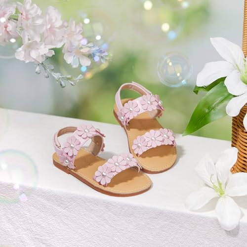 Image of Felix & Flora Toddler Girl Sandals - Flower Girl Dress Shoes Open Toe Little Kid Flats