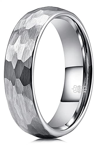 Three Keys Jewelry Mens Womens Tungsten Carbide Unisex Wedding Hammered Bands Rings For Men Women 6Mm Comfort Fit Vintage Silver Size 9.5 #TOP3