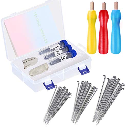 66 Pcs Felt Needle Tool - Needle Felting Needles, Felting Starter Kit with 3 Sizes Felting Needles(36 Gauge, 38 Gauge, 40 Gauge), Color Wooden Handle Holder,Felting Needle Mat for Crafts Making