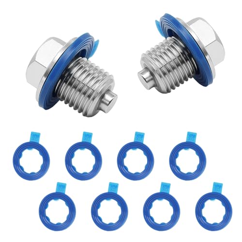 Prozwee 2PCS M14x1.5 Magnetic Engine Oil Drain Plug,Oil Pan Drain Stainless Steel Nut Bolt with High-Temperature Neodymium Magnet,& 8PCS Washers Anti Leakage,for Most Cars,Motorcycles,Boats