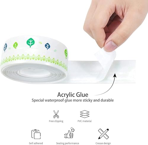 Image of SHOPOLIFE Sink Oil Proof Caulk Tape Strip PVC Self Adhesive Caulking Sealing Tape for Kitchen Sink Platform Toilet, 3.2m*3.8cm (Multicolor)