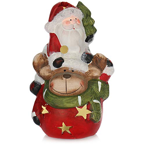 com-four® Reno con Papá Noel de cerámica - Figura Decorativa navideña para...