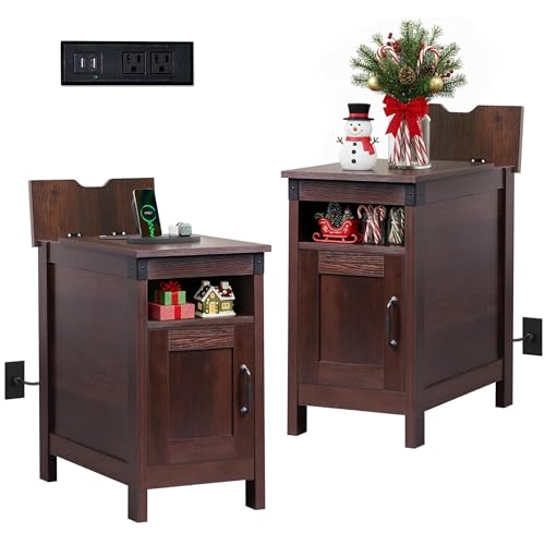 WLIVE Narrow End Tables with Charging Stations (Set of 2)