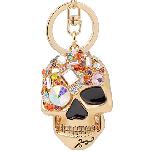 JIAHATE Skull Keychains for Women,Inlaid Multicolor Rhinestone Skull Key Trendy and Punk Style Key Chain Unisex Gift