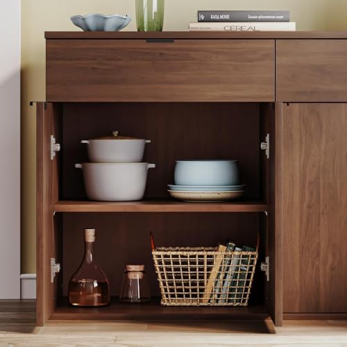 Image of Wakefit Engineered Wood Sideboard | 1 Year Warranty | Storage Cabinet for Home Kitchen Living Room | 2 Closed Compartments & 2 Drawers | Kimani - Columbian Walnut