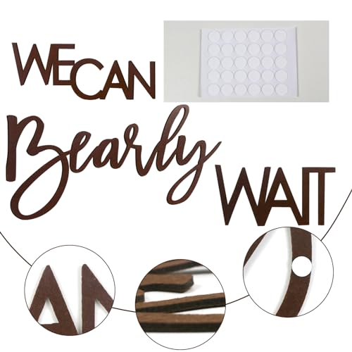 Image of We Can Bearly Wait Sign for Backdrop - Teddy Bear Themed Baby Party Banner Boy Girl Baby Shower Gender Reveal 1st Birthday Felt Letter Wall Decor Photography Background - Brown