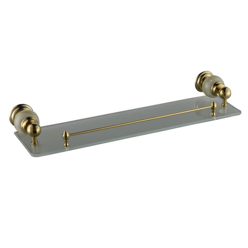 GTFDXJ Shower Caddy Stone Brass Gold Plated Glass Shelf with Built-in Stone Single Tier Wall Shelf Bathroom Shelf