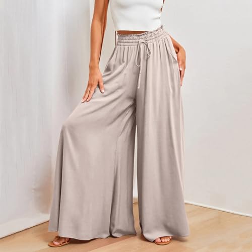 Wide Leg Pants Woman Casual Summer Drawstring High Waisted Palazzo Pants Loose Comfy Flowy Pants with Pockets2