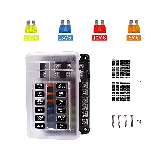 12Way Fuse Block, Waterproof Boat Fuse Panel 1224V Marine Fuse Block