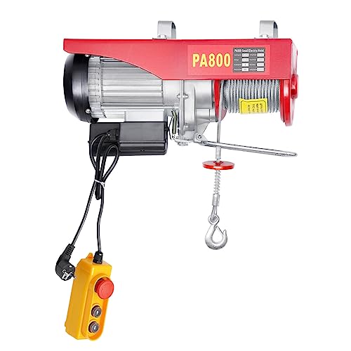 Elektrische Seilwinde, 400kg bis 800kg Hubhöhe 6-12m Seilzug Motorwinde 1300W Kupfermotor Flaschenzug 4/8m/min Hubgeschwindigkeit Hebezug mit Fernbedienung Seilhebezug Kettenzug
