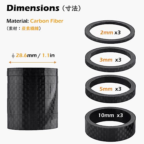 12Pieces Bike Carbon Fiber Headset Spacer Bike Stem Spacers Fit For MTB BMX