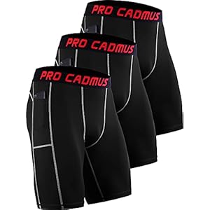 Cadmus 3 Pack Mens Compression Shorts Gym Running Underwear Base Layer Shorts Quick-Drying Fabric with Side Pockets